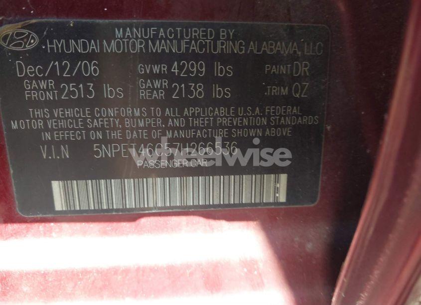 Photo 9 of 2007 Hyundai Sonata GLS (VIN 5NPET46C57H266536)