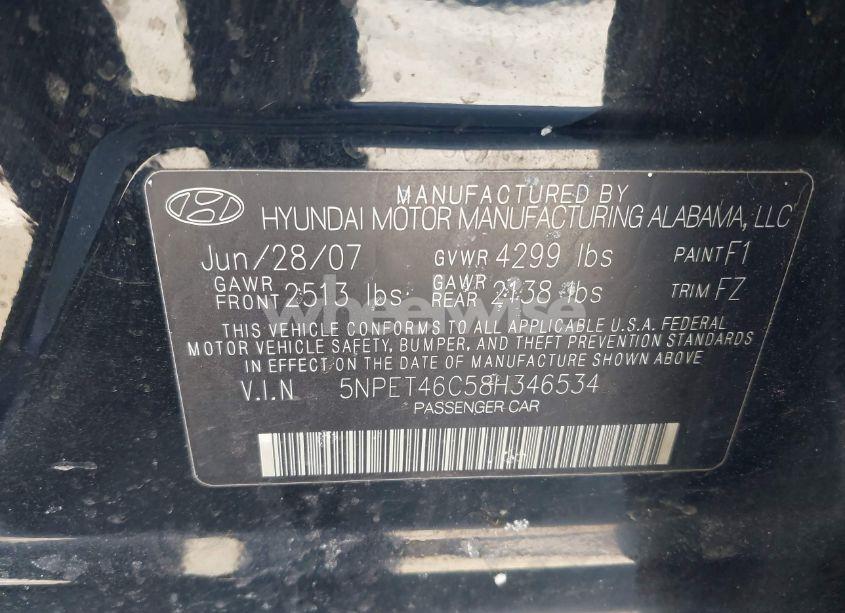 Photo 9 of 2008 Hyundai Sonata GLS (VIN 5NPET46C58H346534)