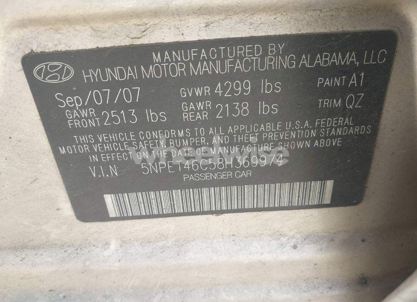 Photo 9 of 2008 Hyundai Sonata GLS (VIN 5NPET46C58H369974)