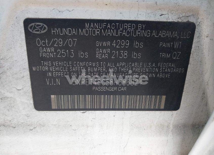 Photo 9 of 2008 Hyundai Sonata GLS (VIN 5NPET46C58H386824)