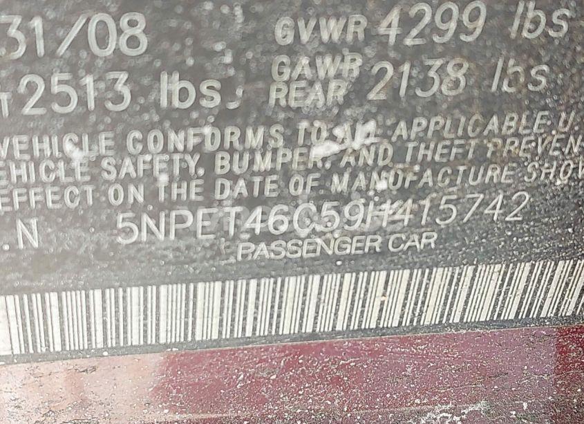 Photo 9 of 2009 Hyundai Sonata GLS (VIN 5NPET46C59H415742)