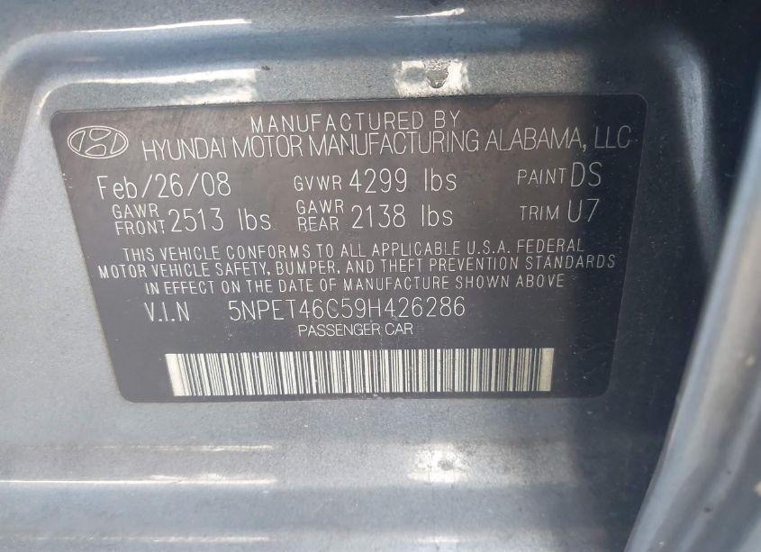 Photo 9 of 2009 Hyundai Sonata GLS (VIN 5NPET46C59H426286)