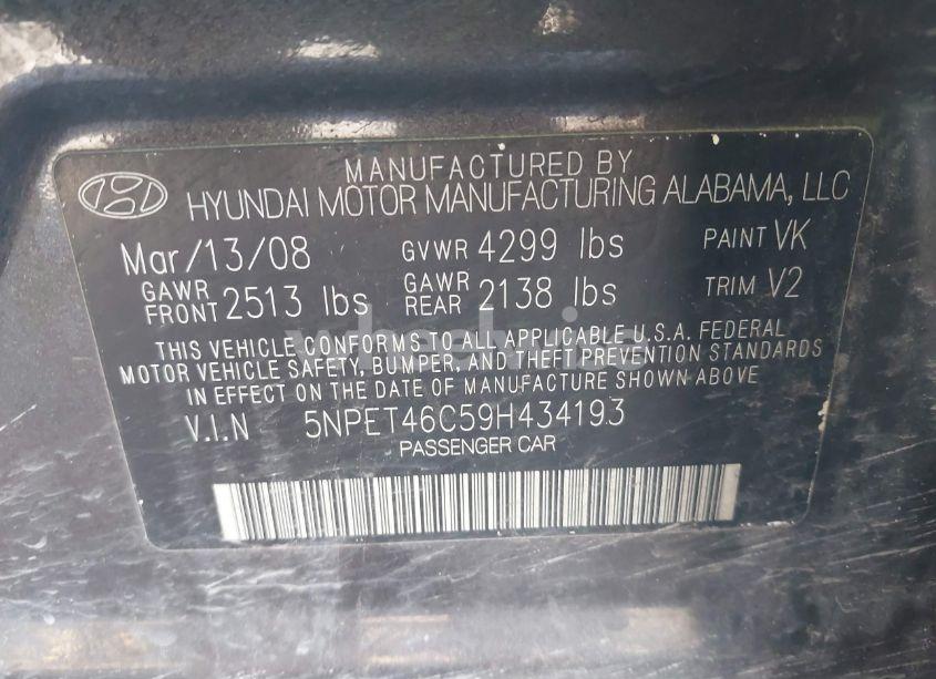 Photo 9 of 2009 Hyundai Sonata GLS (VIN 5NPET46C59H434193)