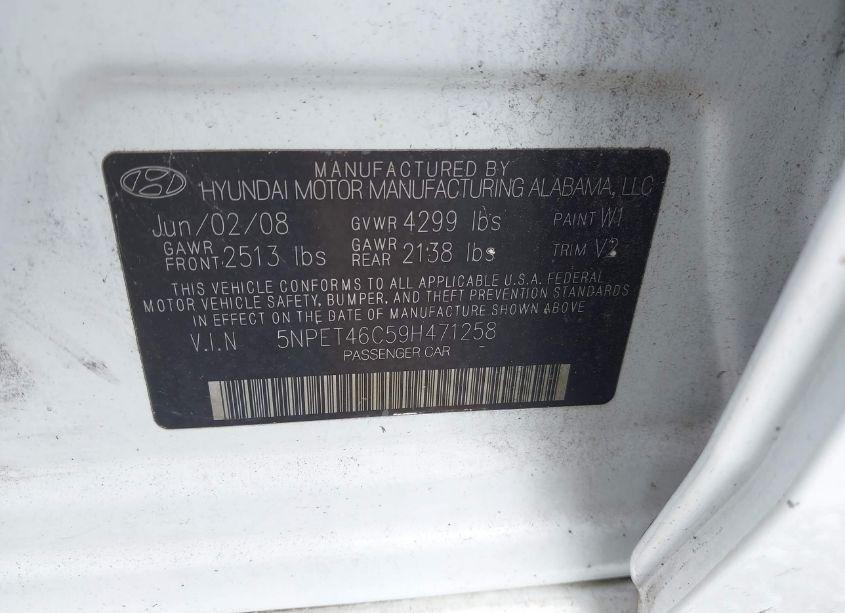 Photo 9 of 2009 Hyundai Sonata GLS (VIN 5NPET46C59H471258)