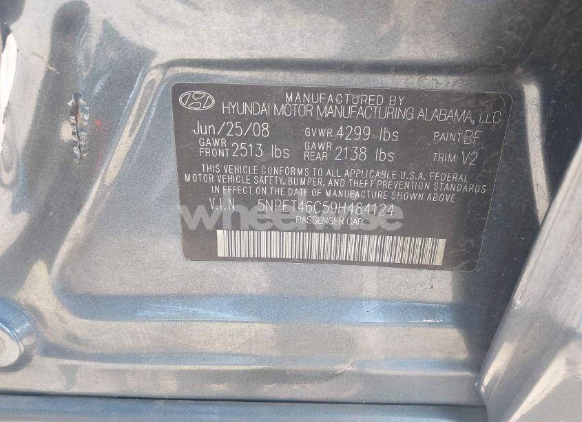 Photo 9 of 2009 Hyundai Sonata GLS (VIN 5NPET46C59H484124)