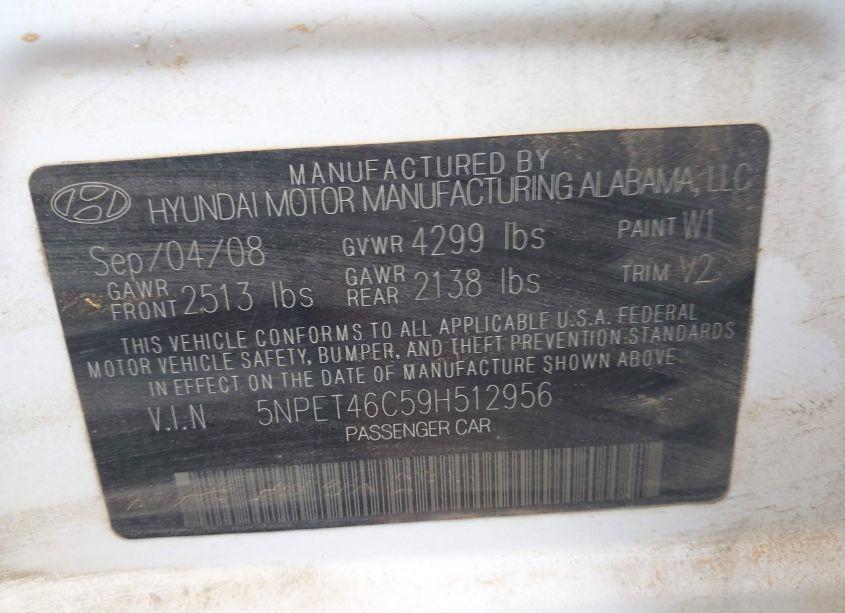Photo 9 of 2009 Hyundai Sonata GLS (VIN 5NPET46C59H512956)