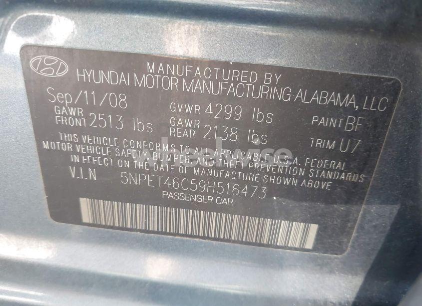 Photo 9 of 2009 Hyundai Sonata GLS (VIN 5NPET46C59H516473)