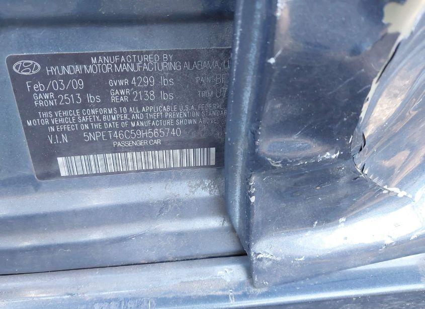 Photo 9 of 2009 Hyundai Sonata GLS (VIN 5NPET46C59H565740)