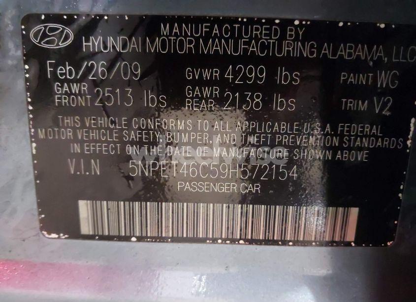 Photo 9 of 2009 Hyundai Sonata GLS (VIN 5NPET46C59H572154)