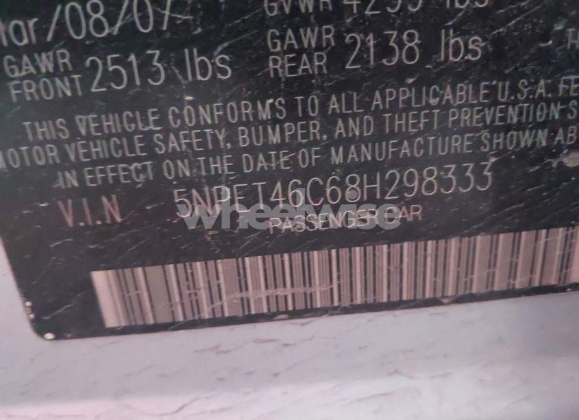 Photo 9 of 2008 Hyundai Sonata GLS (VIN 5NPET46C68H298333)