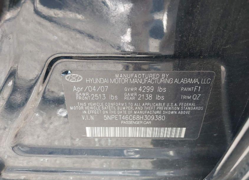 Photo 9 of 2008 Hyundai Sonata GLS (VIN 5NPET46C68H309380)