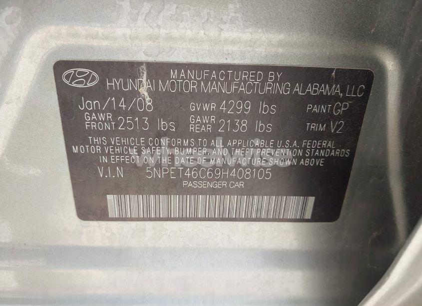 Photo 9 of 2009 Hyundai Sonata GLS (VIN 5NPET46C69H408105)