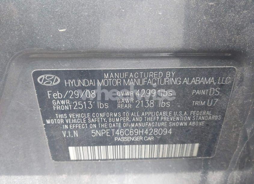 Photo 9 of 2009 Hyundai Sonata GLS (VIN 5NPET46C69H428094)