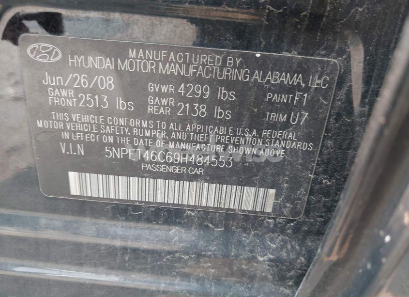 Photo 9 of 2009 Hyundai Sonata GLS (VIN 5NPET46C69H484553)