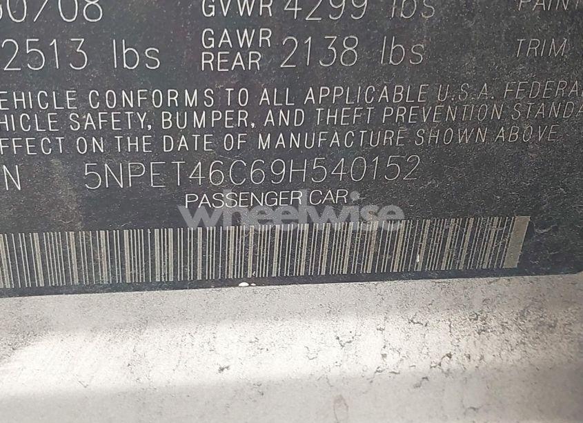 Photo 9 of 2009 Hyundai Sonata GLS (VIN 5NPET46C69H540152)