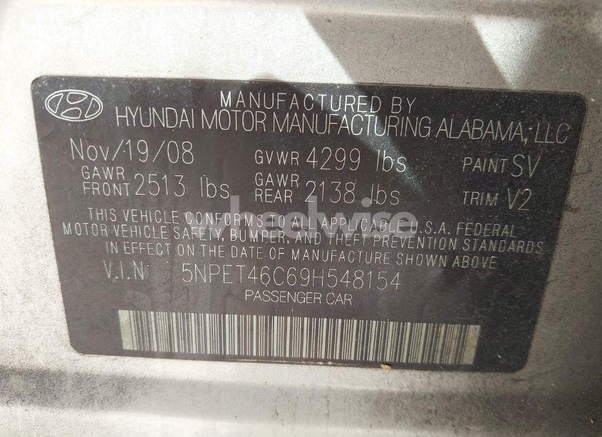 Photo 9 of 2009 Hyundai Sonata GLS (VIN 5NPET46C69H548154)