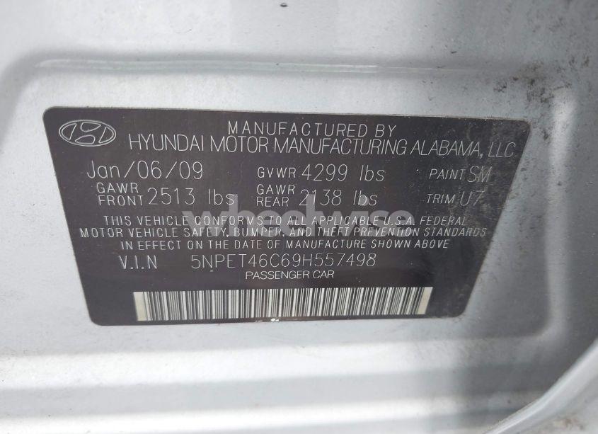 Photo 9 of 2009 Hyundai Sonata GLS (VIN 5NPET46C69H557498)
