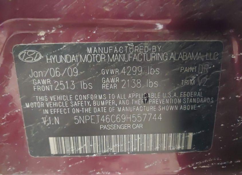 Photo 9 of 2009 Hyundai Sonata GLS (VIN 5NPET46C69H557744)