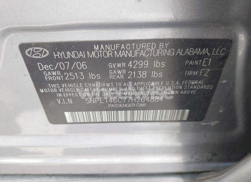 Photo 9 of 2007 Hyundai Sonata GLS (VIN 5NPET46C77H264884)