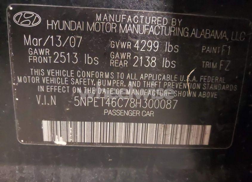 Photo 9 of 2008 Hyundai Sonata GLS (VIN 5NPET46C78H300087)