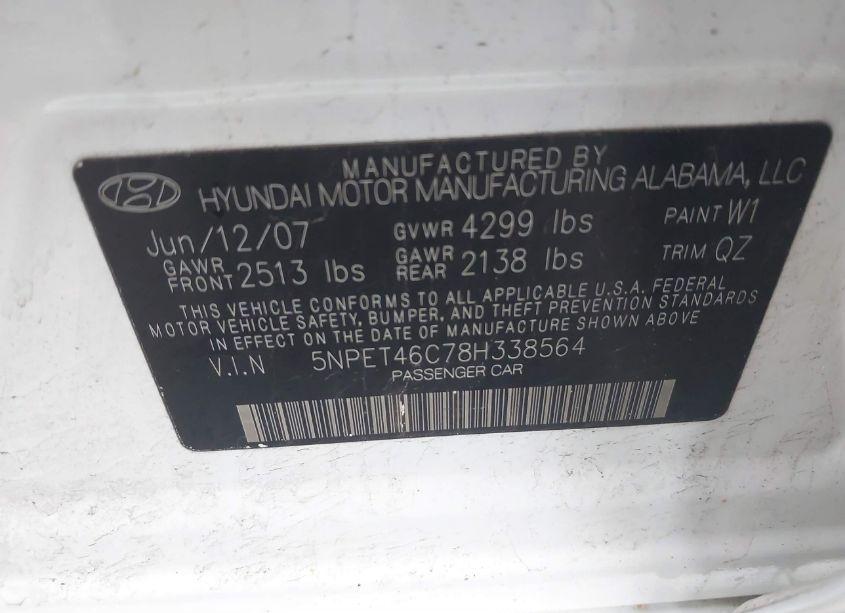 Photo 9 of 2008 Hyundai Sonata GLS (VIN 5NPET46C78H338564)