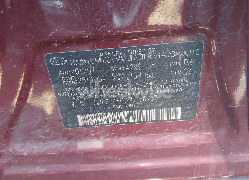 Photo 9 of 2008 Hyundai Sonata GLS (VIN 5NPET46C78H356787)