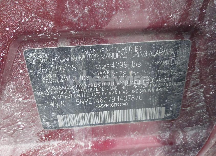 Photo 9 of 2009 Hyundai Sonata GLS (VIN 5NPET46C79H407870)