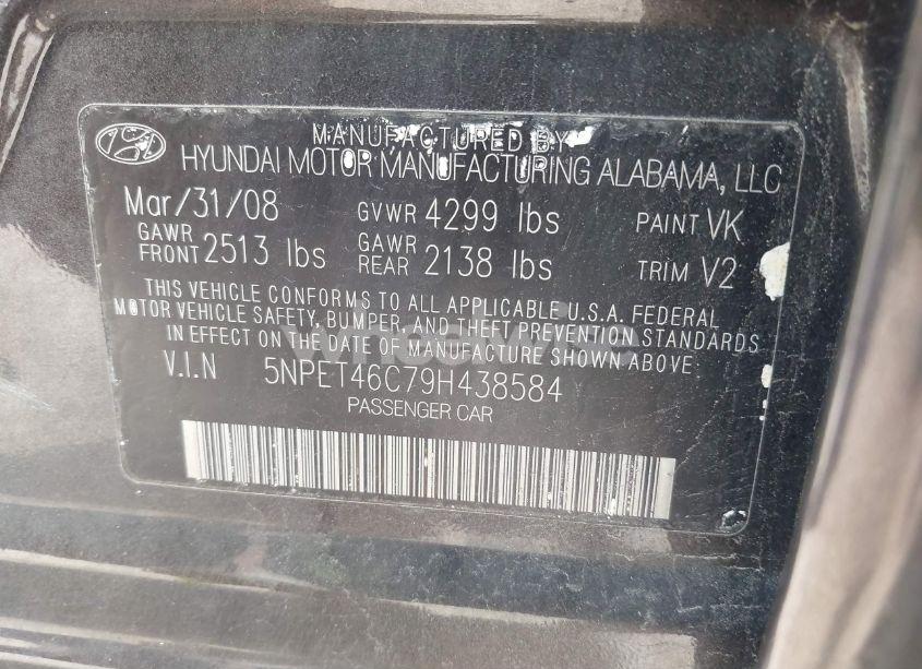 Photo 9 of 2009 Hyundai Sonata GLS (VIN 5NPET46C79H438584)
