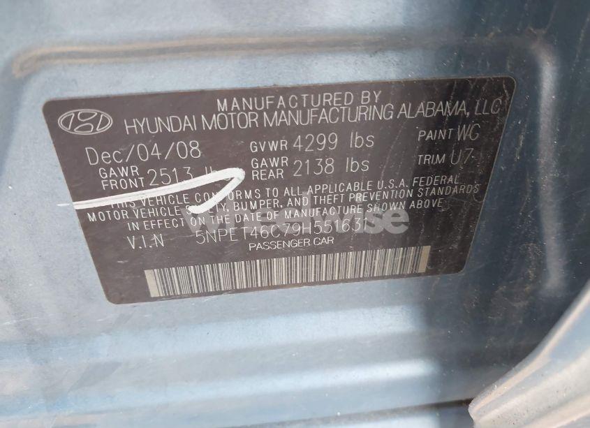 Photo 9 of 2009 Hyundai Sonata GLS (VIN 5NPET46C79H551631)