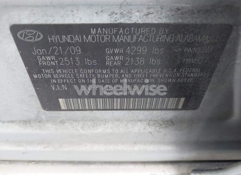 Photo 9 of 2009 Hyundai Sonata GLS (VIN 5NPET46C79H561222)