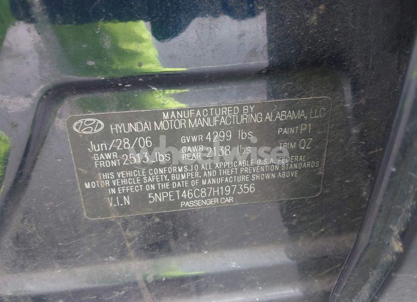 Photo 9 of 2007 Hyundai Sonata GLS (VIN 5NPET46C87H197356)