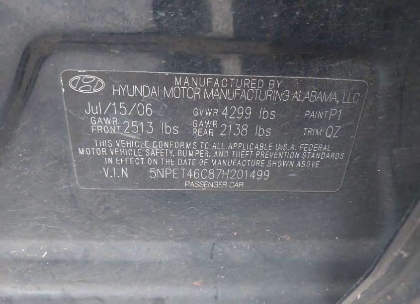Photo 9 of 2007 Hyundai Sonata GLS (VIN 5NPET46C87H201499)