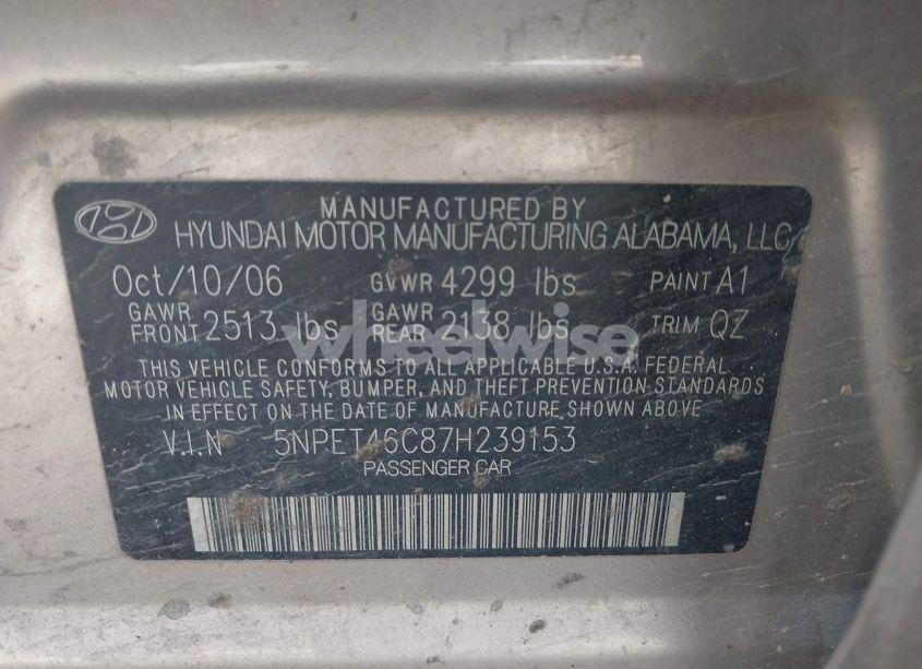 Photo 9 of 2007 Hyundai Sonata GLS (VIN 5NPET46C87H239153)