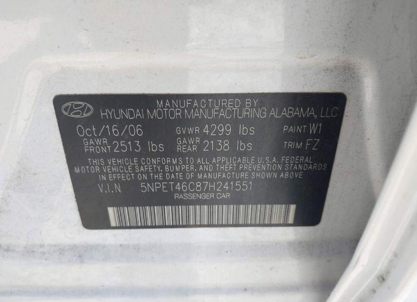 Photo 9 of 2007 Hyundai Sonata GLS (VIN 5NPET46C87H241551)