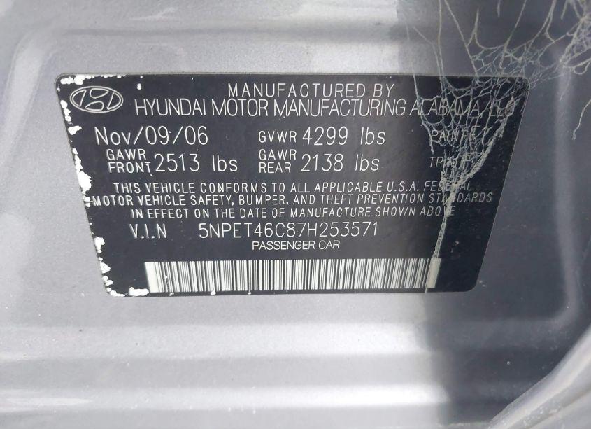Photo 9 of 2007 Hyundai Sonata GLS (VIN 5NPET46C87H253571)