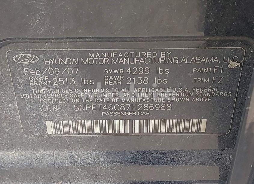 Photo 9 of 2007 Hyundai Sonata GLS (VIN 5NPET46C87H286988)