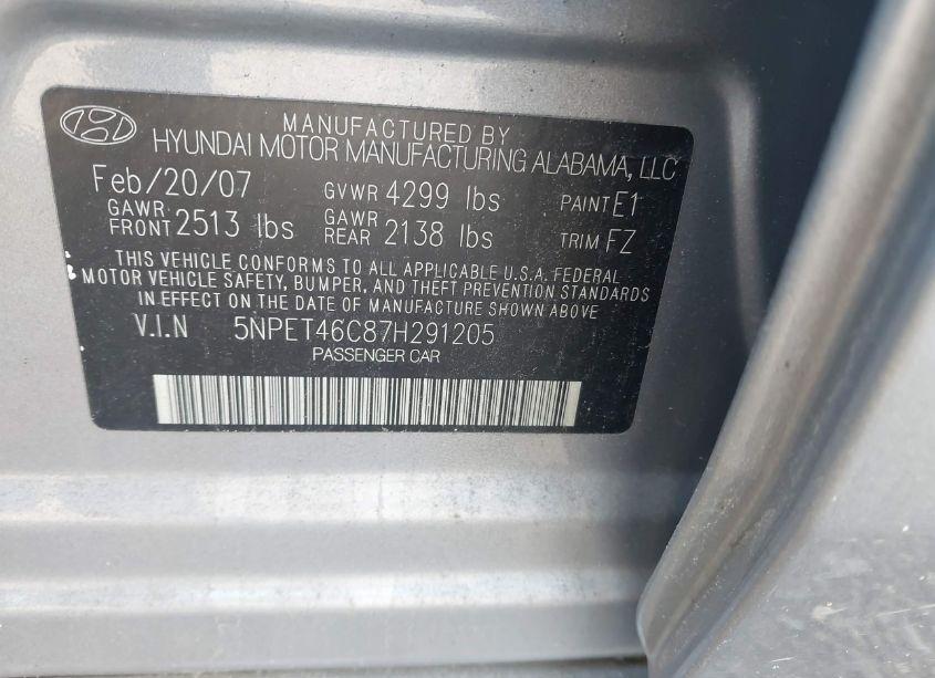 Photo 9 of 2007 Hyundai Sonata GLS (VIN 5NPET46C87H291205)