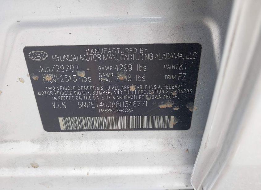 Photo 9 of 2008 Hyundai Sonata GLS (VIN 5NPET46C88H346771)