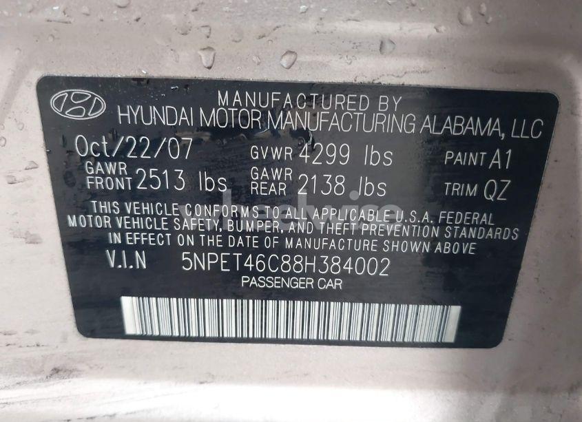 Photo 9 of 2008 Hyundai Sonata GLS (VIN 5NPET46C88H384002)