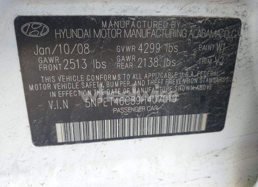 Photo 9 of 2009 Hyundai Sonata GLS (VIN 5NPET46C89H407019)
