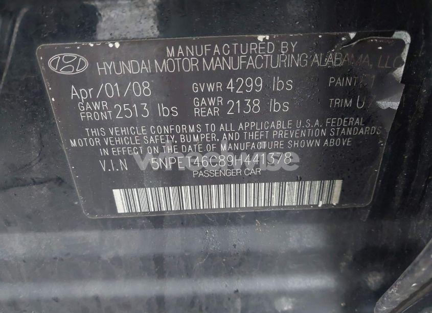 Photo 9 of 2009 Hyundai Sonata GLS (VIN 5NPET46C89H441378)