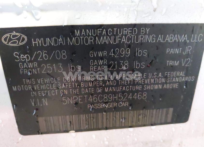 Photo 9 of 2009 Hyundai Sonata GLS (VIN 5NPET46C89H524468)