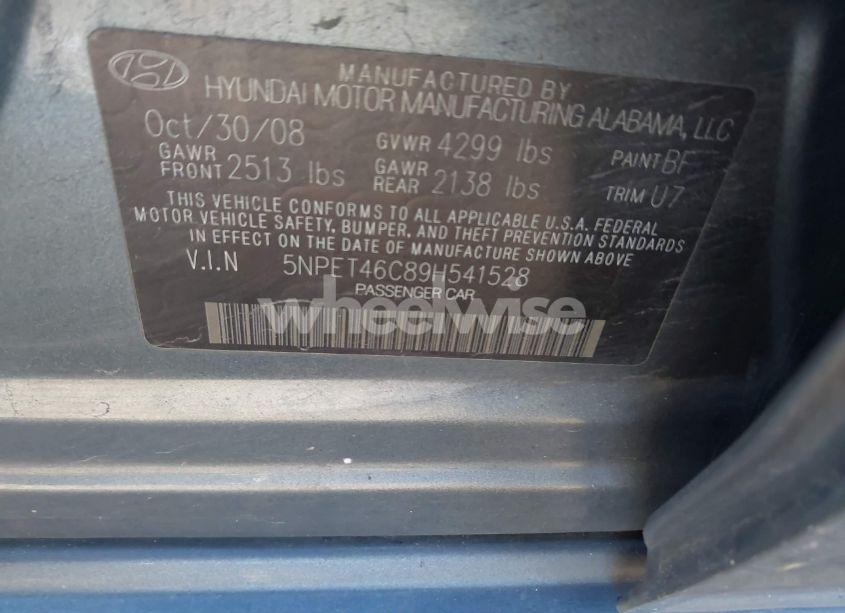 Photo 9 of 2009 Hyundai Sonata GLS (VIN 5NPET46C89H541528)