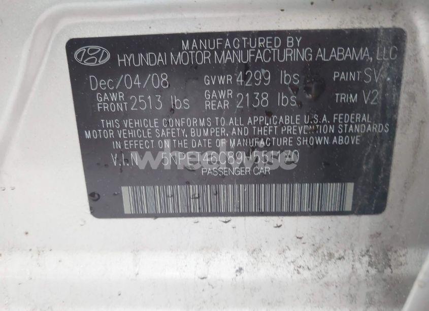 Photo 9 of 2009 Hyundai Sonata GLS (VIN 5NPET46C89H551170)