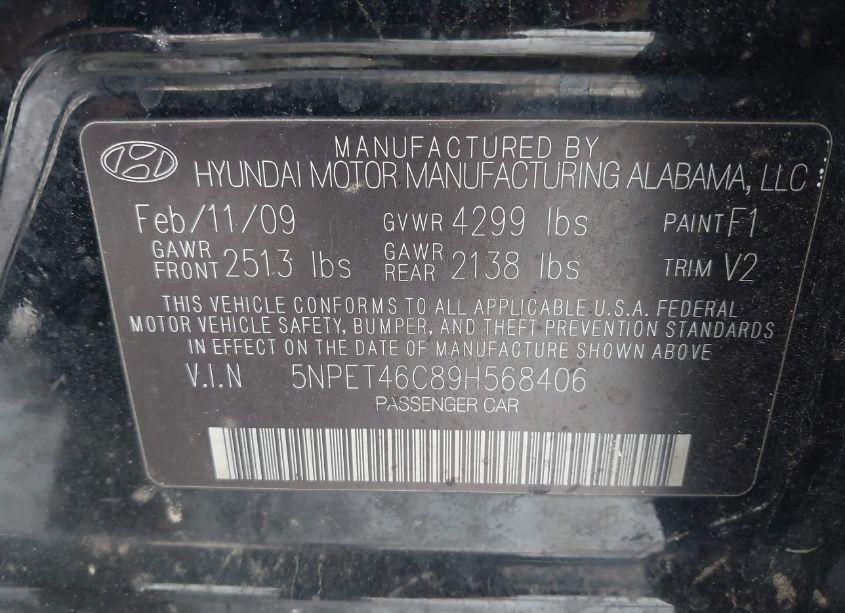 Photo 9 of 2009 Hyundai Sonata GLS (VIN 5NPET46C89H568406)