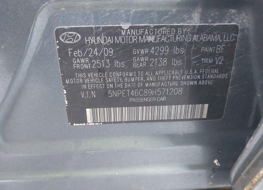 Photo 9 of 2009 Hyundai Sonata GLS (VIN 5NPET46C89H571208)