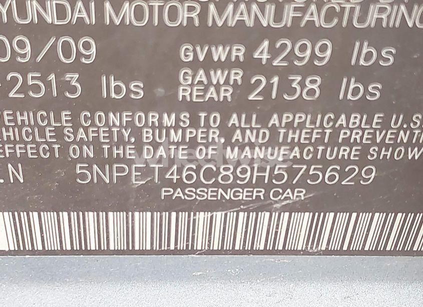 Photo 9 of 2009 Hyundai Sonata GLS (VIN 5NPET46C89H575629)