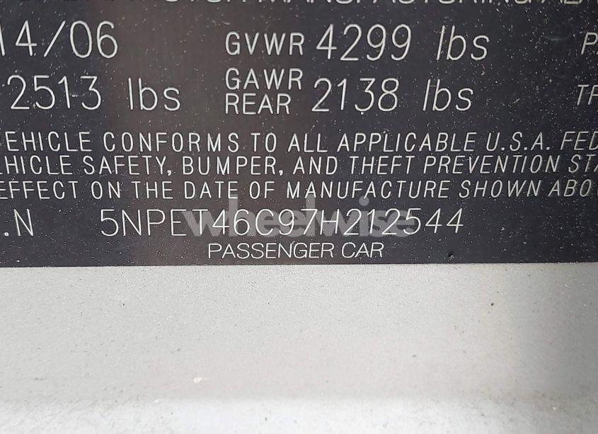 Photo 9 of 2007 Hyundai Sonata GLS (VIN 5NPET46C97H212544)