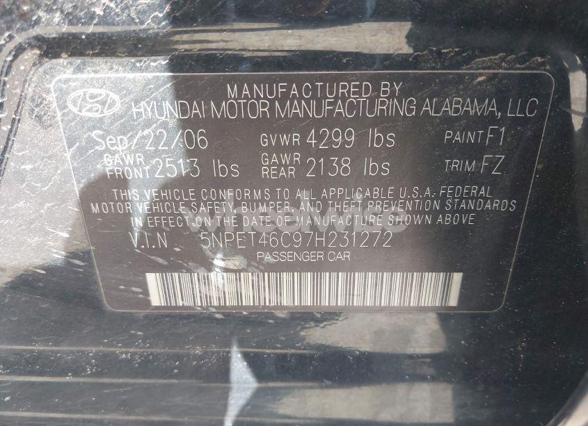 Photo 9 of 2007 Hyundai Sonata GLS (VIN 5NPET46C97H231272)