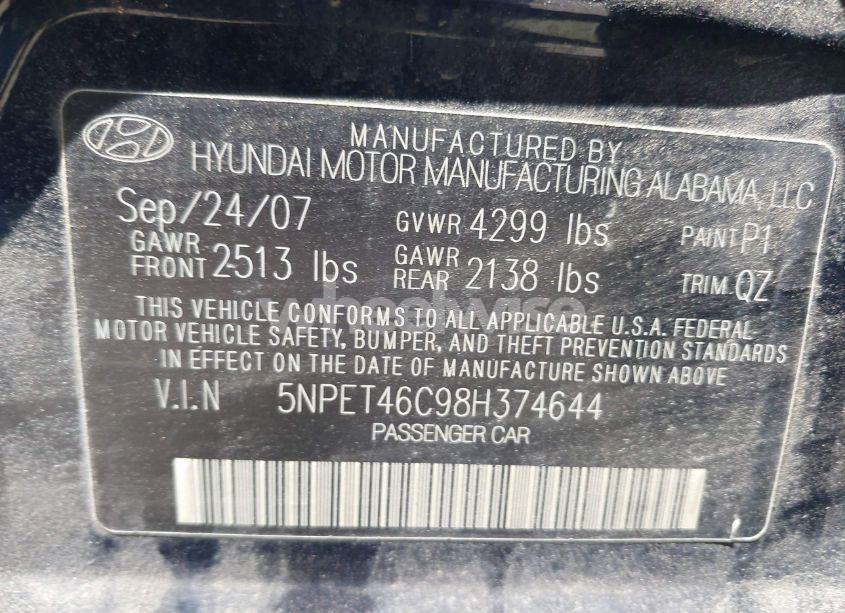 Photo 9 of 2008 Hyundai Sonata GLS (VIN 5NPET46C98H374644)